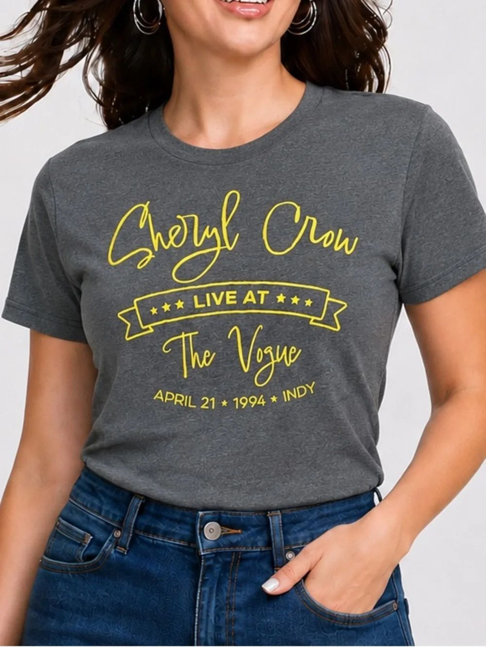 Sheryl Crow Retro Vintage Style Band T-Shirt Live at The Vogue XL Heather Green
